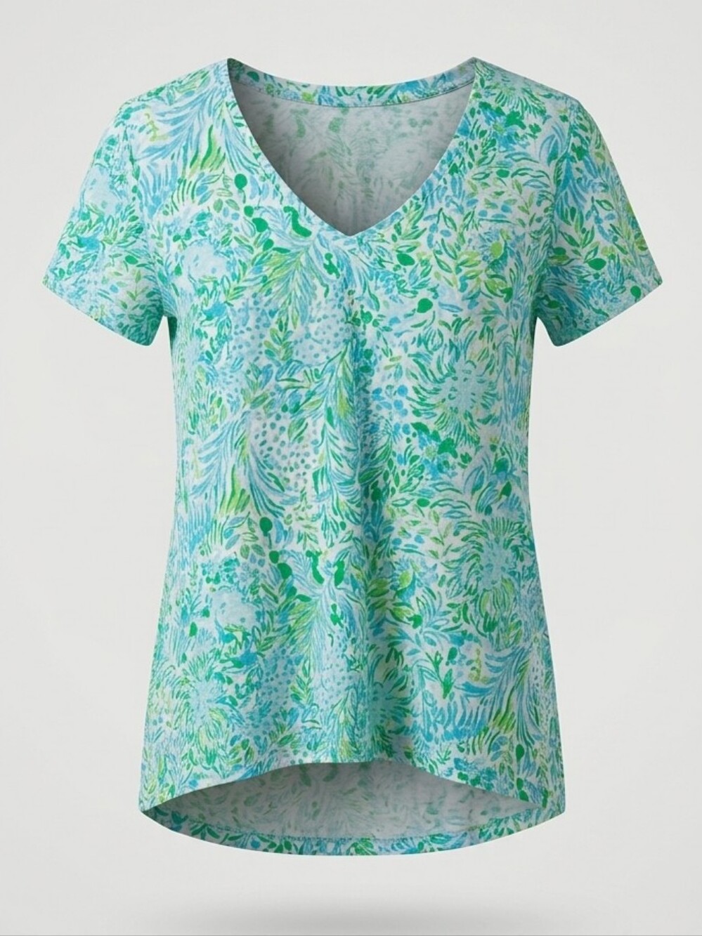 Lilly Pulitzer Light Blue & Green Floral V-Neck Tee